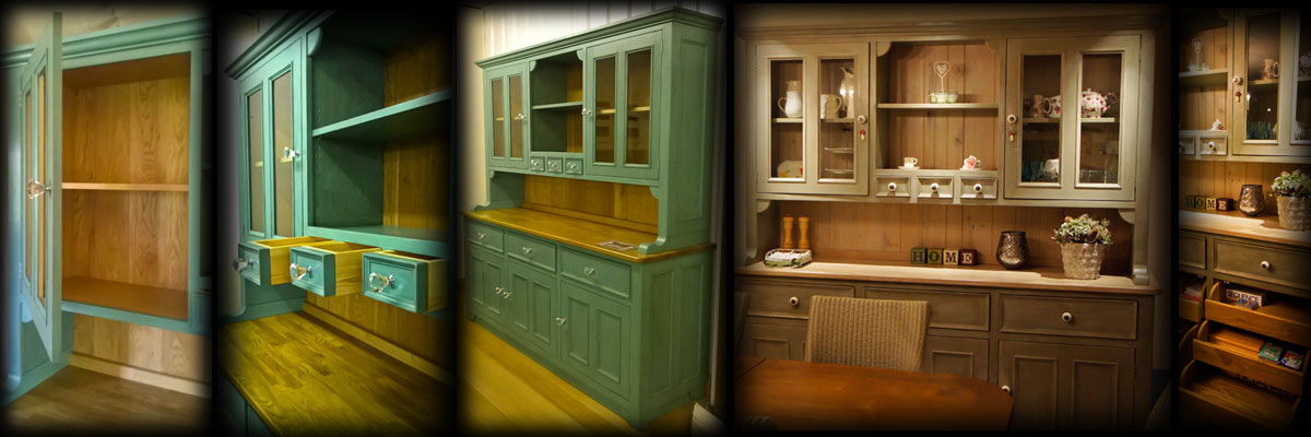 Oak Dresser / Welsh Dresser: Painted in Provence Blue with crackle glaze