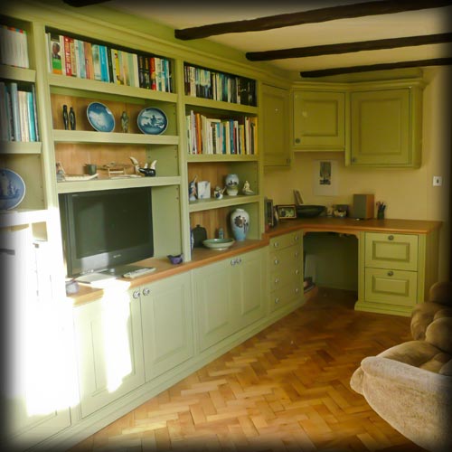 Fitted library cabinets and desk: Library