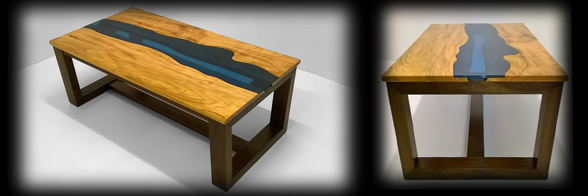 River Coffee Table: Welsh Cherry and American Black Walnut